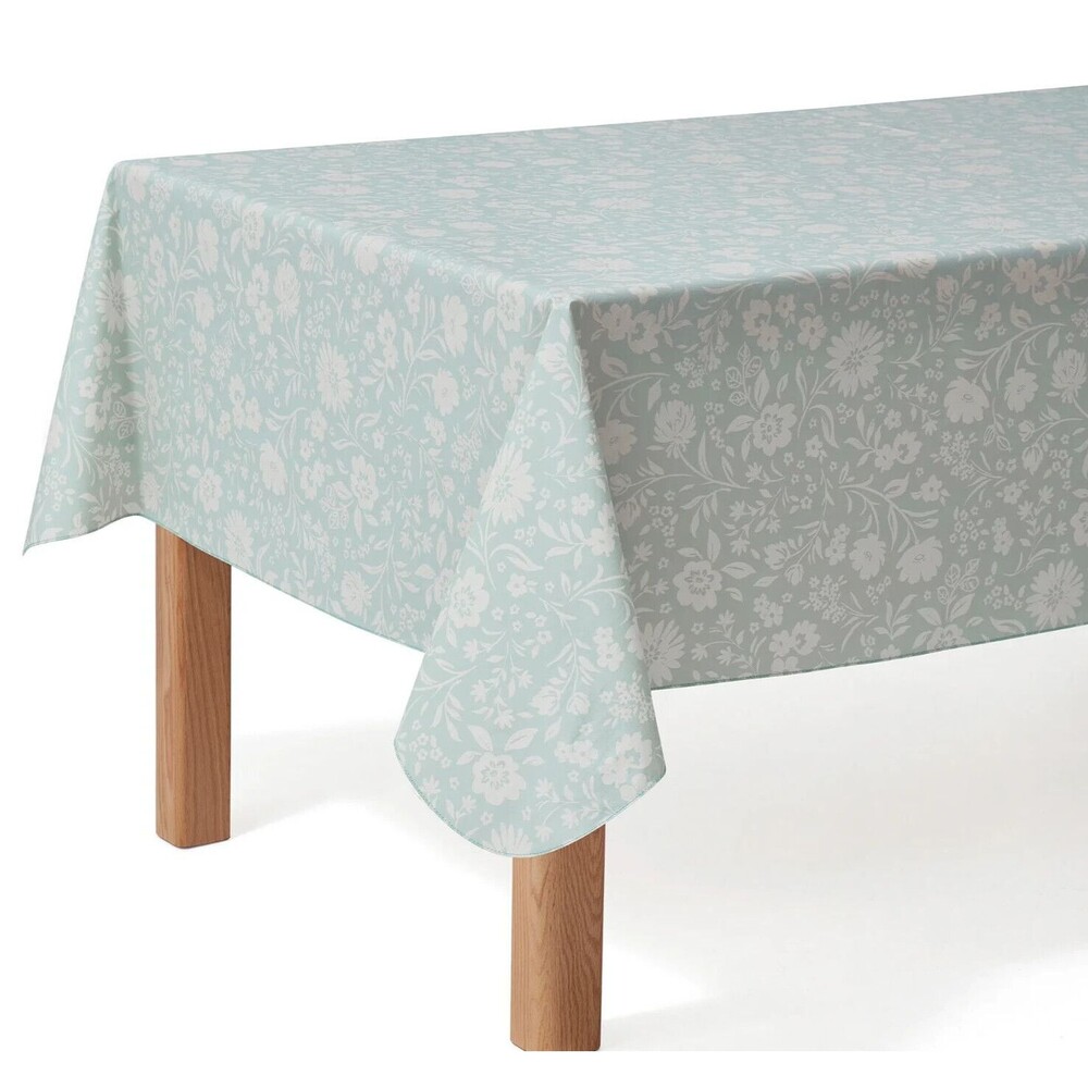 Sage Green Floral Print PEVA Tablecloth 60" x 84" Chloride Free Polyester Back